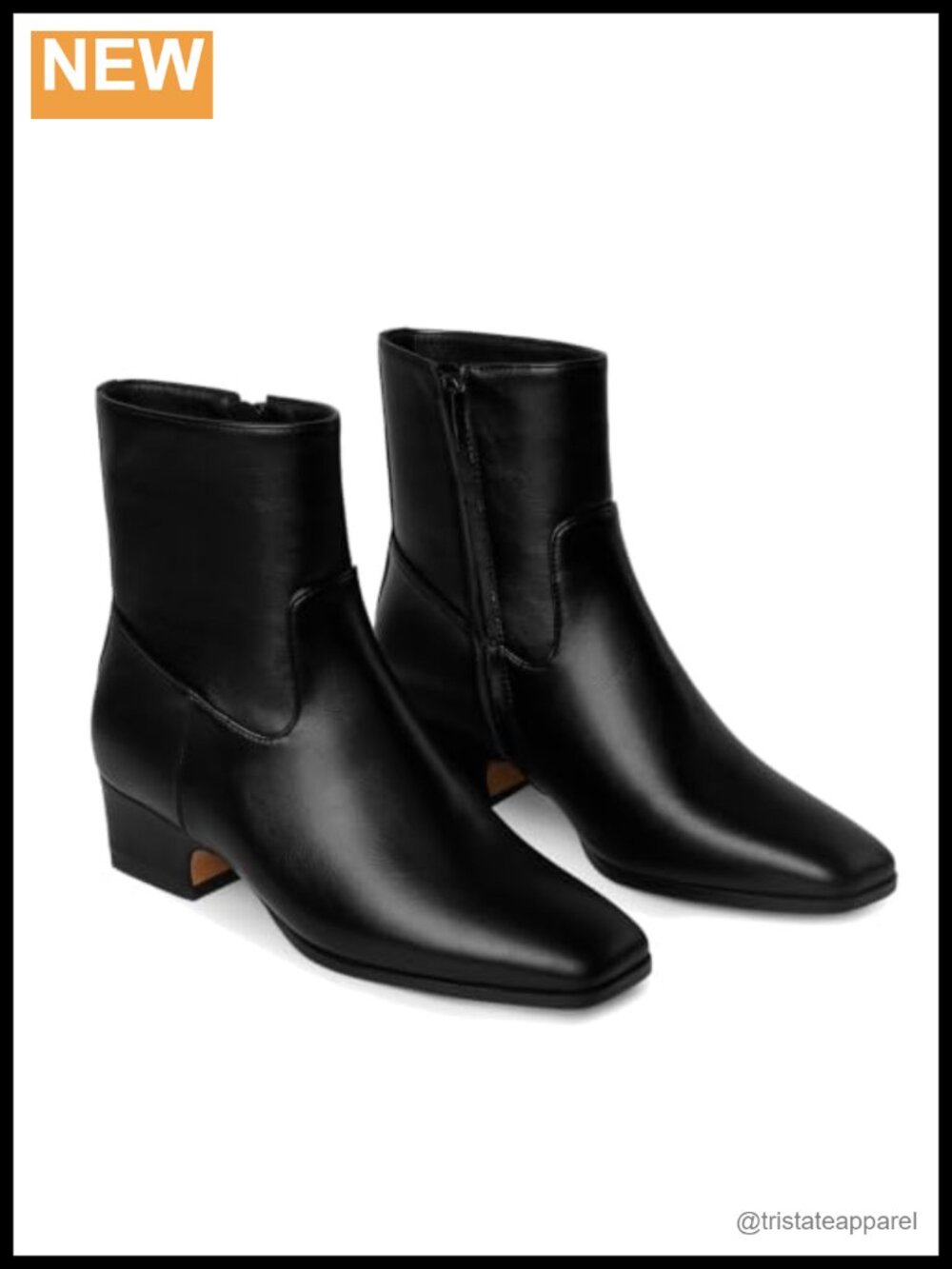 Women's Square Toe Ankle Booties Low Chunky Block Heel Side Zipper PU Leather